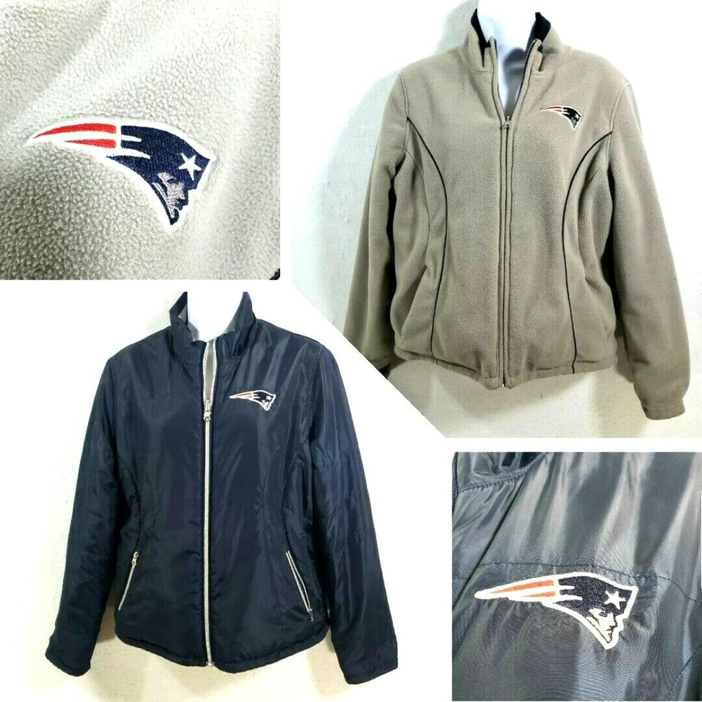 NFL New England Patriots Reversible Jacket Women's Full-Zip Fleece Gray Blue M